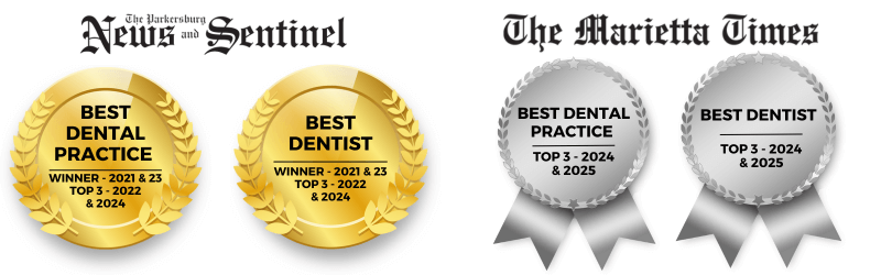 Best Dental practice and best dentist Award badges