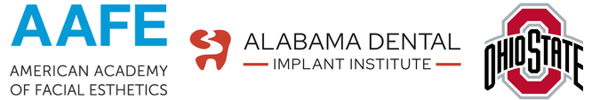 badges for american academy of facial esthetics, alabama dental institute and Ohio State University